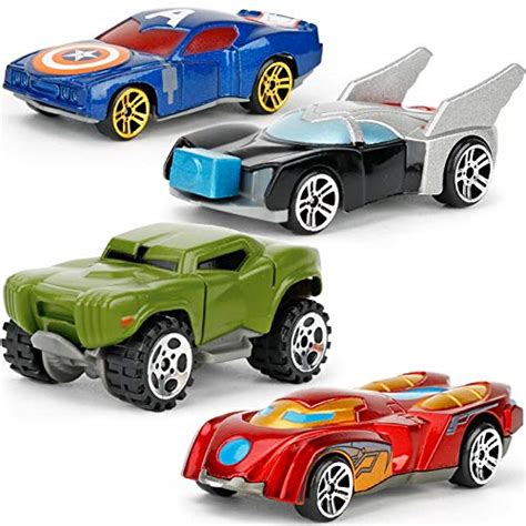 PLUSPOINT 4 PC Metal Super heroToy Vehicles Cars Set Alloy Push N Go ...