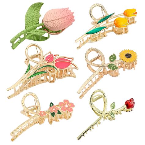 Amazon.com: 6PCS Flower Metal Hair Clips for Women - Large Hair Claw ...