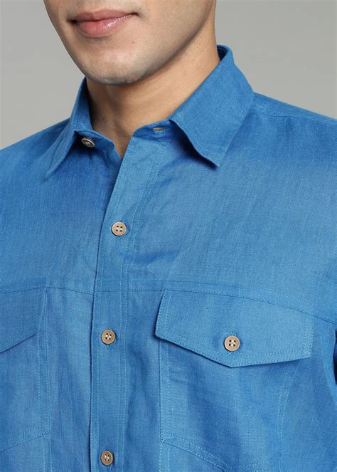 Swedish Blue Double Pocket Men's Linen Shirt – Linen Trail