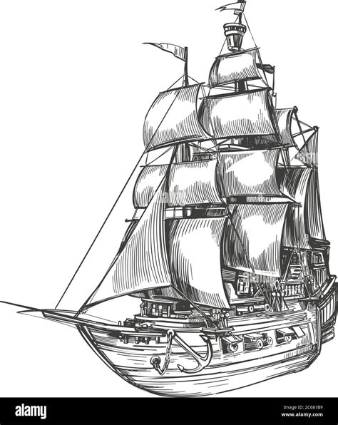 Realistic Pirate Ship Drawing