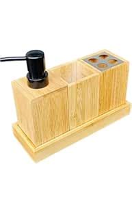Habib Wooden Bamboo 4 Piece Bathroom Accessories Set | Includes 250ml ...