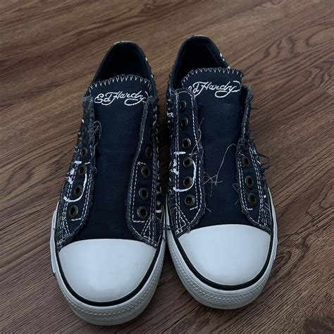 Ed hardy studded laceless converse Women’s size... - Depop