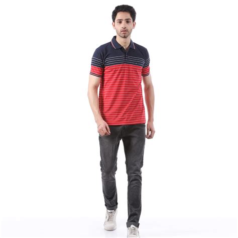 Stripe Polo T-shirt in Black and Red – Deer Club