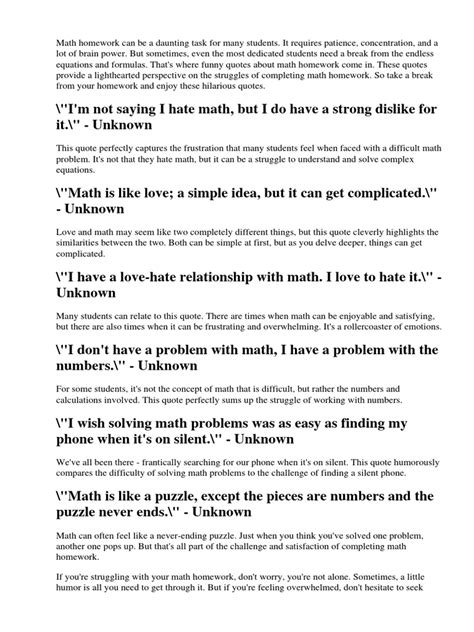 Funny Quotes About Math Homework | PDF | Mathematics | Critical Thinking