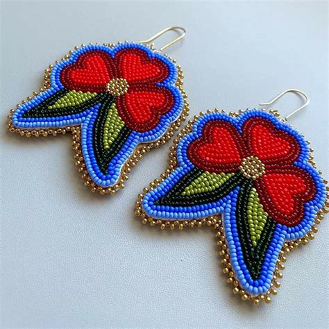 Red Flower Beaded Earrings