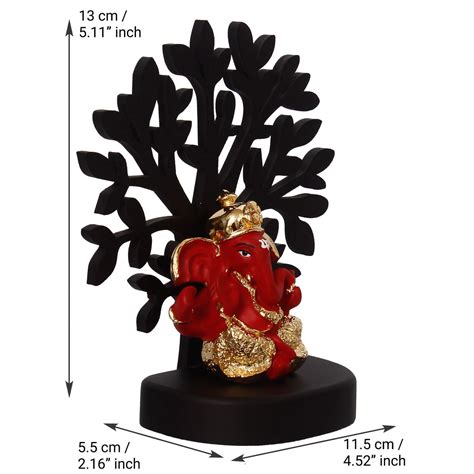 Gold Plated Red Dhoti Ganesha Decorative Showpiece with Wooden Tree for ...