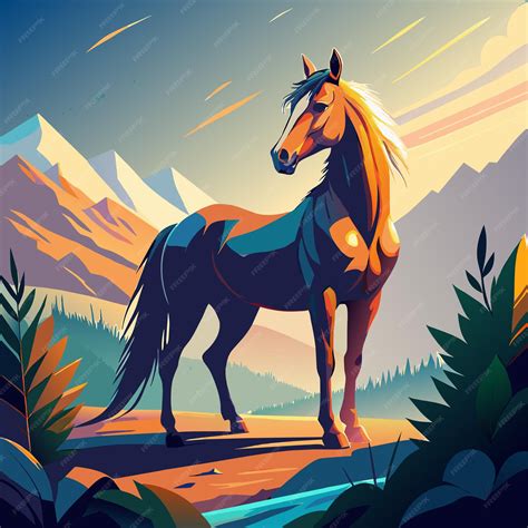 A horse with a mountain in the background | Premium AI-generated vector