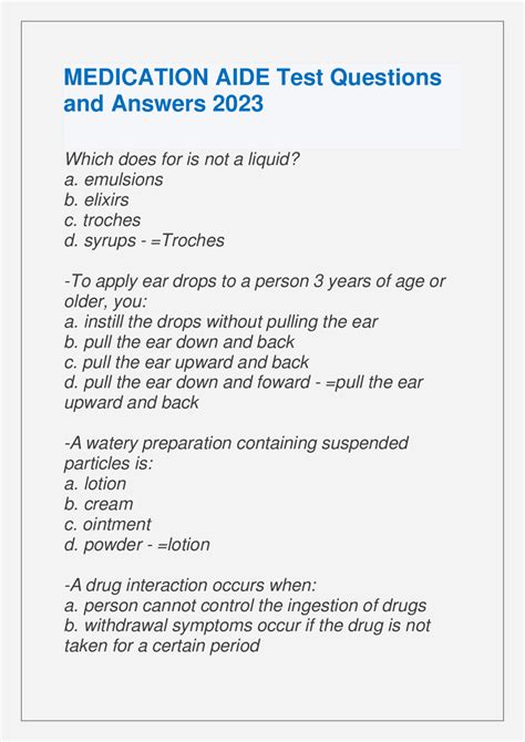 MEDICATION AIDE Test Questions and Answers 2023 | Exams Nursing | Docsity