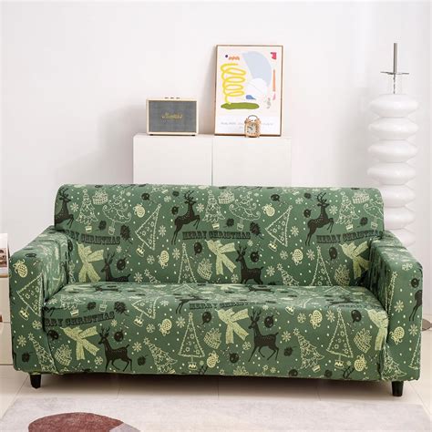 Amazon.com: Luxudecor Christmas Sofa Cover Green Stretch Couch Cover ...
