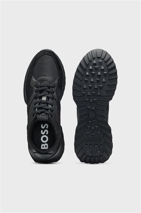 BOSS - Mixed-material trainers with mesh and leather - Black