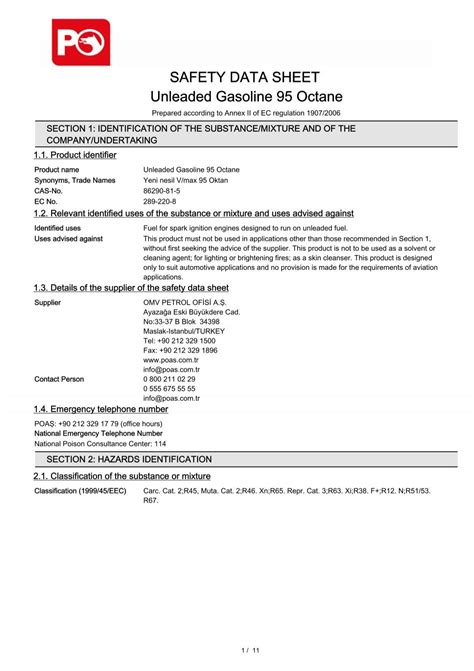 SAFETY DATA SHEET Unleaded Gasoline 95 Octane - Petrol Ofisi