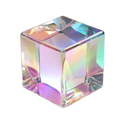 A crystal glass cube showcasing vibrant refraction and holographic ...