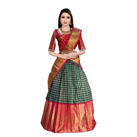 Buy WILLFE Women's Silk Lehenga Cholis (Wf-SJ-MORNI_Green Red_Free Size ...