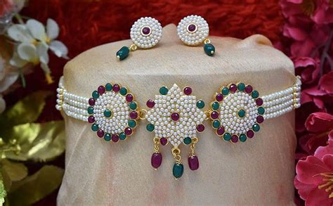 Buy Meira Jewellery Multi Color Stone and Moti Choker Set for Women. at ...