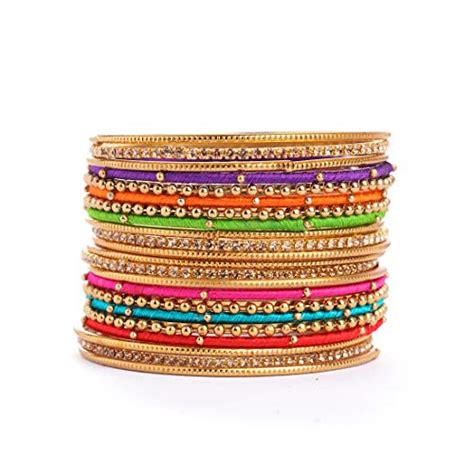 Buy Leshya Set Of 22 Multi Coloured Silk Thread Bangle Set For Both ...