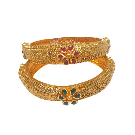 Buy quality 22K Gold Flower Shaped Antique Patla Bangles MGA - GP079 in ...
