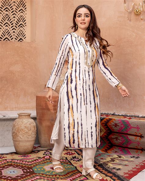 Buy White Tie Dye Embroidered Kurta set Online in india – Ambraee