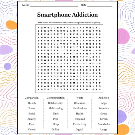 Smartphone Addiction Word Search Puzzle Worksheet Activity PDF ...