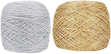 Clisil 50g Silver & Gold Lurex Glitter Yarn - Metallic Crochet Thread ...