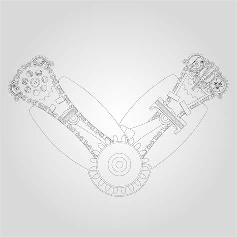 Engine components in disassembled state. vector illustration of lines ...