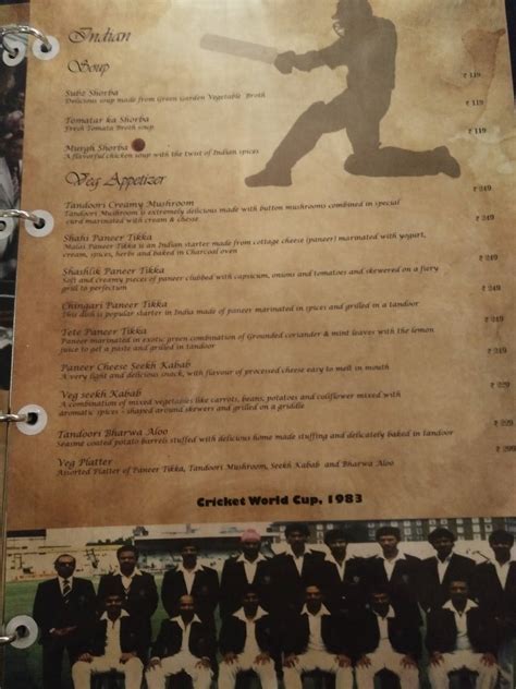 Menu at Kapil Dev's Elevens, Patna