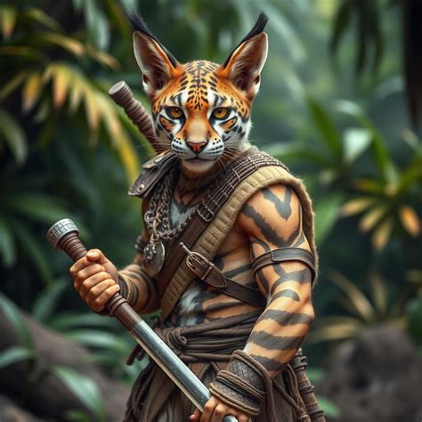 Fierce Tabaxi Warrior: Striped Feline Hero