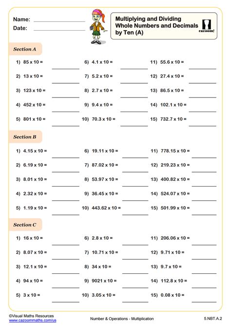 Multiply and Divide Whole Numbers and Decimals by Ten (A) | PDF ...
