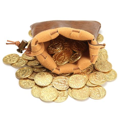 50 PCS Gold Coins & PU Leather Bag, DND Metal Coins, Fantasy Coins ...
