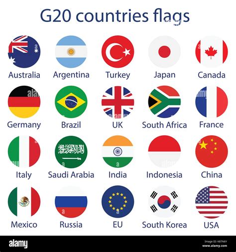 Vector illustration of G-20 countries flags. The Group of Twenty, the ...