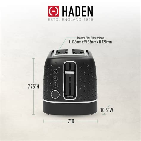Haden Starbeck 2 Slice Wide Slot Stainless Steel Toaster, Black ...
