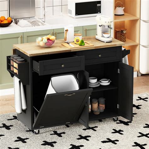 Amazon.com: YITAHOME 53 inch Large Rolling Kitchen Island with Trash ...