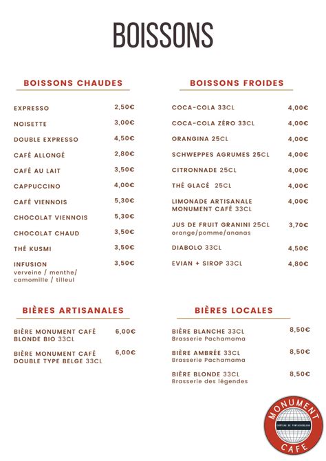 Menu 2024 - Monument Café Chateau de Fontainebleau in Fontainebleau ...