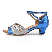Women's Silver Glitter Open-Toe Latin Dance Shoes - Rhinestone ...