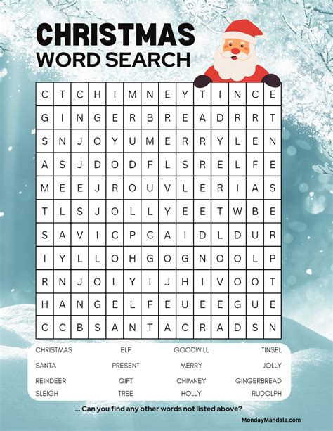 Christmas Word Search Sheets Printables