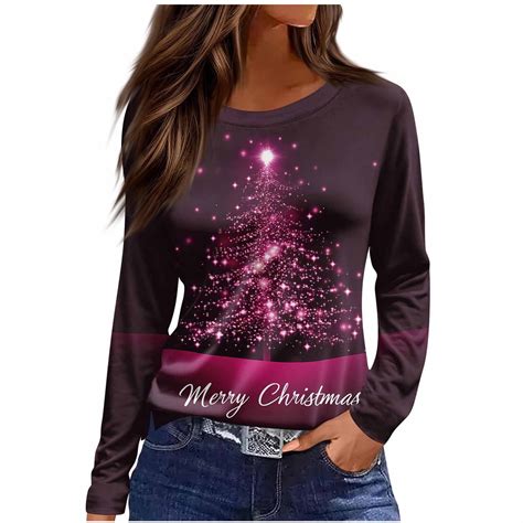 Enjoytime Women Long Sleeve Tops Christmas Printed Crew Neck Casual ...