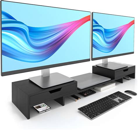 Epesoware Dual Monitor Riser with Two Drawers for Desk, Bamboo India | Ubuy