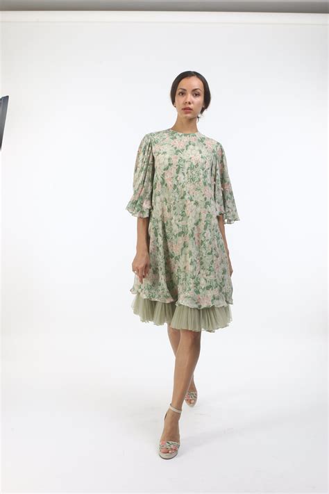 Bloom antique jade bibi jaal printed butterfly dress in crepe with tul