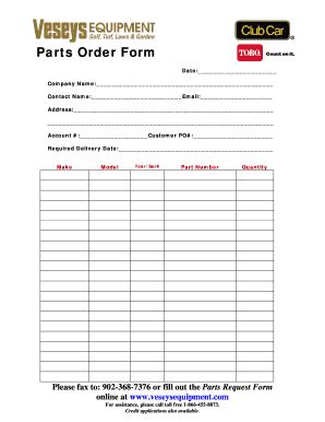 Parts Order Form - Veseys Equipment - Fill and Sign Printable Template ...