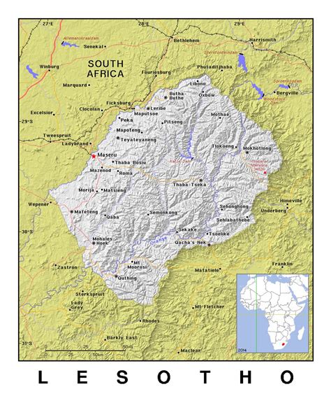 Detailed political map of Lesotho with relief | Lesotho | Africa ...