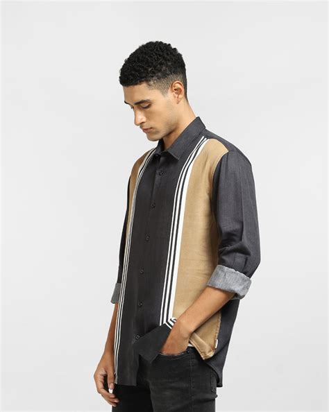 Buy Black Striped Full Sleeves Shirt for Men