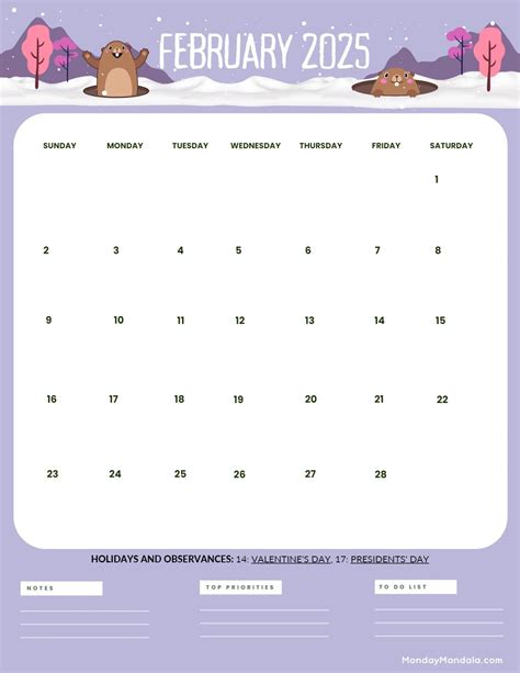 February Calendar With Special Days