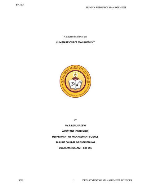 Human Resource Management Notes - HUMAN RESOURCE MANAGEMENT A Course ...