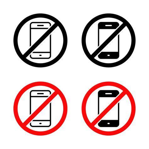 No phone icon set. Smartphone barring sign symbol. Cellphone off vector ...