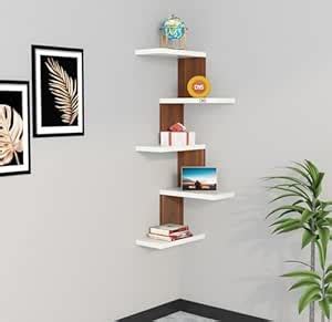 DAS Rikard Engineered Wood Wall Mount Corner Shelf Display Rack Unit ...