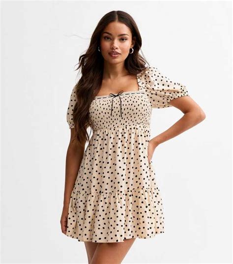 Petite Cream Polka Dot Milkmaid Mini Dress | New Look