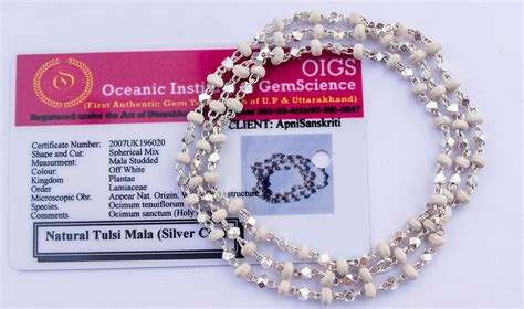 Apnisanskriti White Tulsi Mala in Silver Designer Caps (3 mm, 55 Beads ...