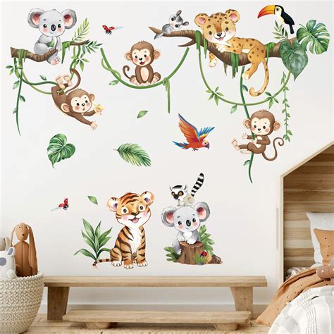 Amazon.com: decalmile Jungle Animal Tree Branch Wall Decals Safari ...