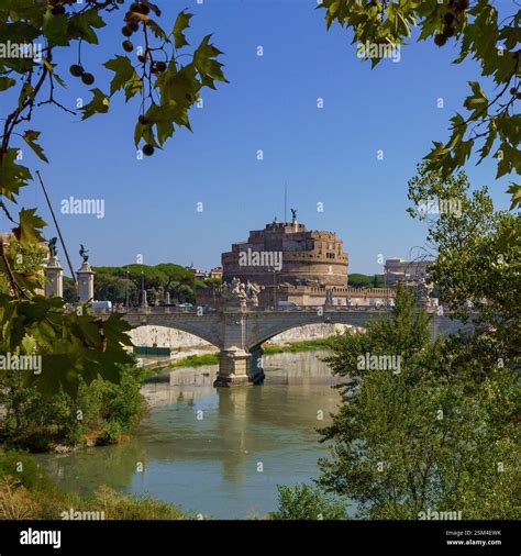 Castle of Holy Angel (Castel Sant Angelo) from across the Tiber river ...