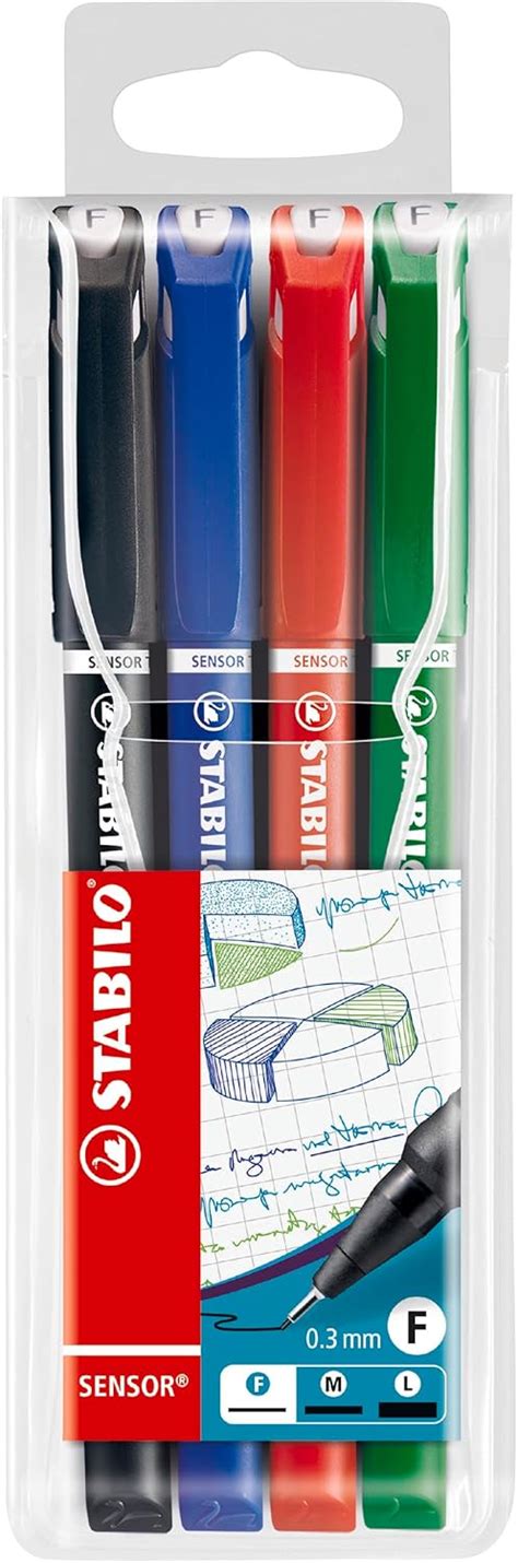 STABILO SENSOR F - Fineliner Pen - Wallet of 4- assorted colours ...