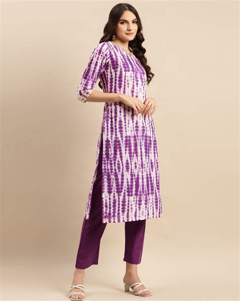 Varanga Women Purple Shibori Straight Kurta Paired With Tonal Bottom ...